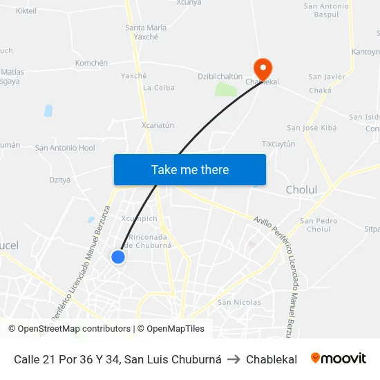Calle 21 Por 36 Y 34, San Luis Chuburná to Chablekal map