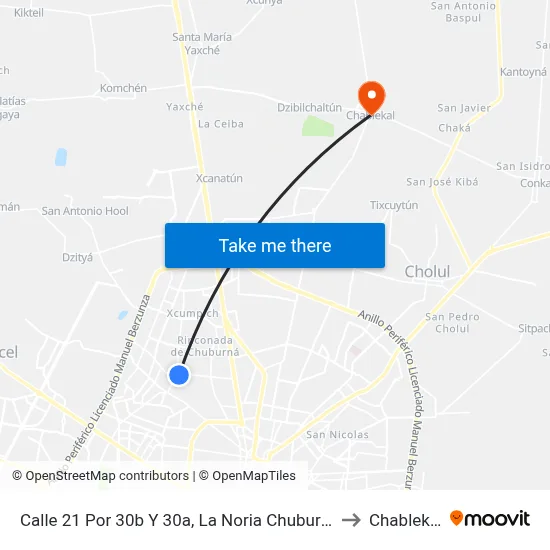 Calle 21 Por 30b Y 30a, La Noria Chuburná to Chablekal map