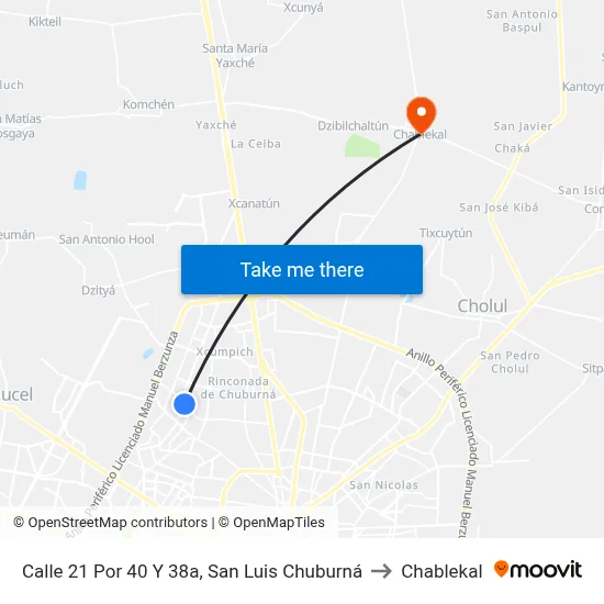 Calle 21 Por 40 Y 38a, San Luis Chuburná to Chablekal map