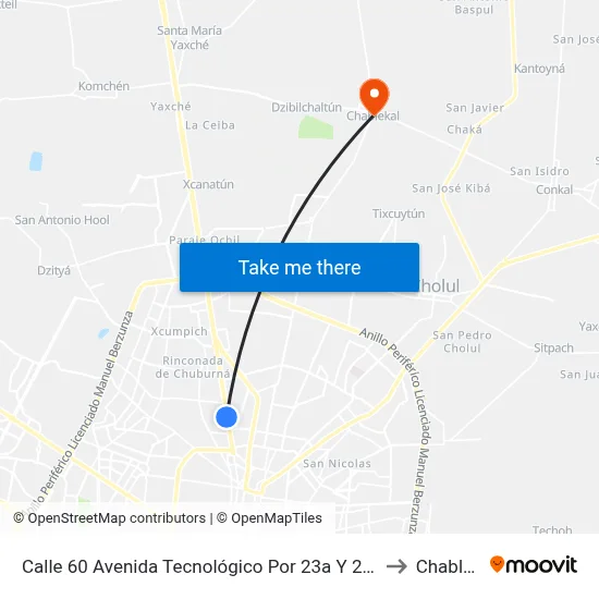 Calle 60 Avenida Tecnológico Por 23a Y 25, Chuburná to Chablekal map