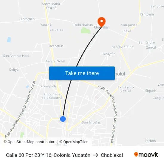 Calle 60 Por 23 Y 16, Colonia Yucatán to Chablekal map