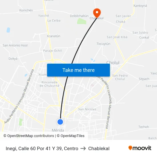 Inegi, Calle 60 Por 41 Y 39, Centro to Chablekal map
