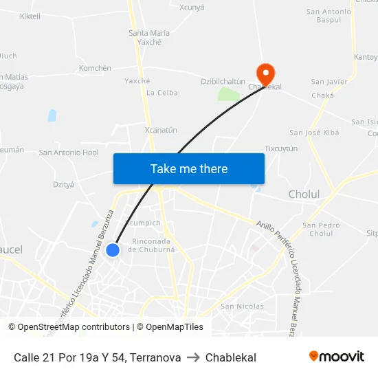 Calle 21 Por 19a Y 54, Terranova to Chablekal map