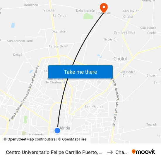 Centro Universitario Felipe Carrillo Puerto, Calle 65 Por 70 Y 72, Centro to Chablekal map