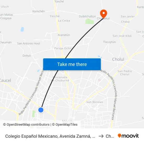 Colegio Español Mexicano, Avenida Zamná, Calle 61a Por 61, Fraccionamiento Yucalpetén to Chablekal map