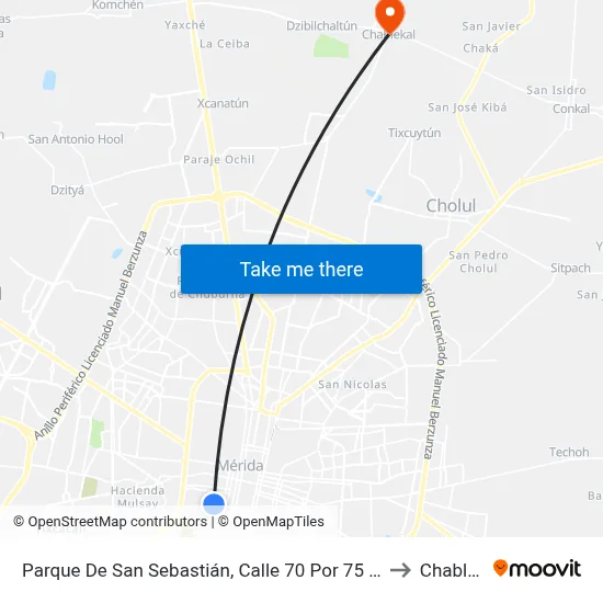 Parque De San Sebastián, Calle 70 Por 75  Y 77, Centro to Chablekal map