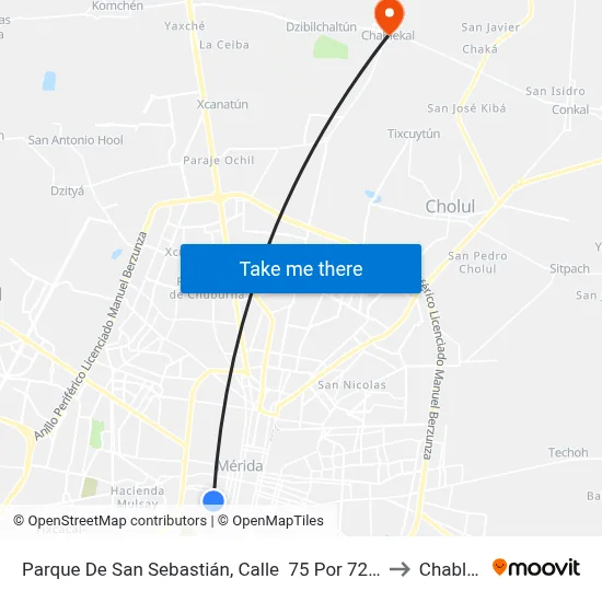 Parque De San Sebastián, Calle  75 Por 72 Y 70, Centro to Chablekal map