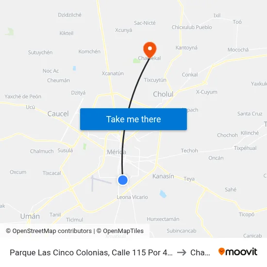 Parque Las Cinco Colonias, Calle 115 Por 46 Y 46a, Cinco Colonias to Chablekal map