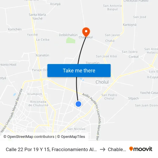 Calle 22 Por 19 Y 15, Fraccionamiento Altabrisa to Chablekal map