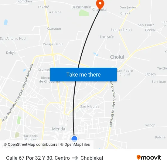 Calle 67 Por 32 Y 30, Centro to Chablekal map