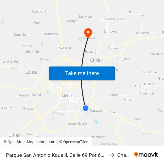 Parque San Antonio Kaua Ii, Calle 69 Por 66 Y 36, San Antonio Kaua I to Chablekal map