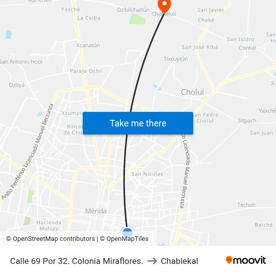 Calle 69 Por 32. Colonia Miraflores. to Chablekal map