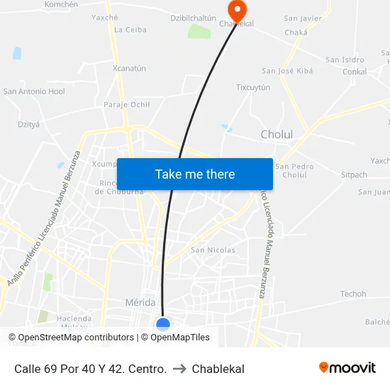 Calle 69 Por 40 Y 42. Centro. to Chablekal map