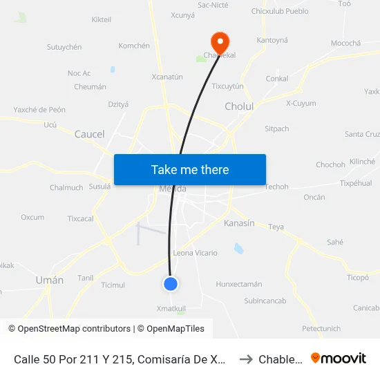 Calle 50 Por 211 Y 215, Comisaría De Xmatkuil to Chablekal map