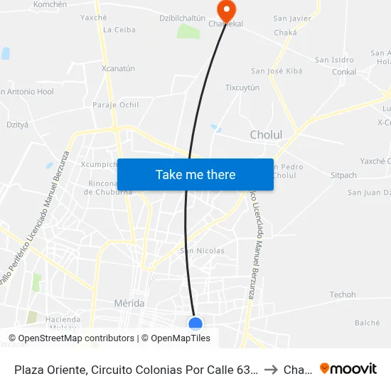 Plaza Oriente, Circuito Colonias Por Calle 63c Y 63d, Colonia Cortés Sarmiento to Chablekal map
