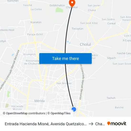 Entrada Hacienda Misné, Avenida Quetzalcoatl Por Calle 8b Y 8a, Nueva Chichén to Chablekal map