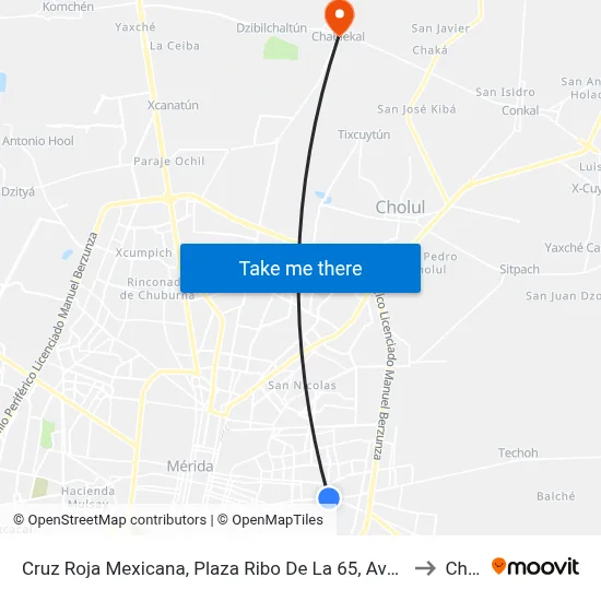 Cruz Roja Mexicana, Plaza Ribo De La 65, Avenida Quetzalcoatl, Calle 24 Por 4a, Colonia Chichén Itzá to Chablekal map