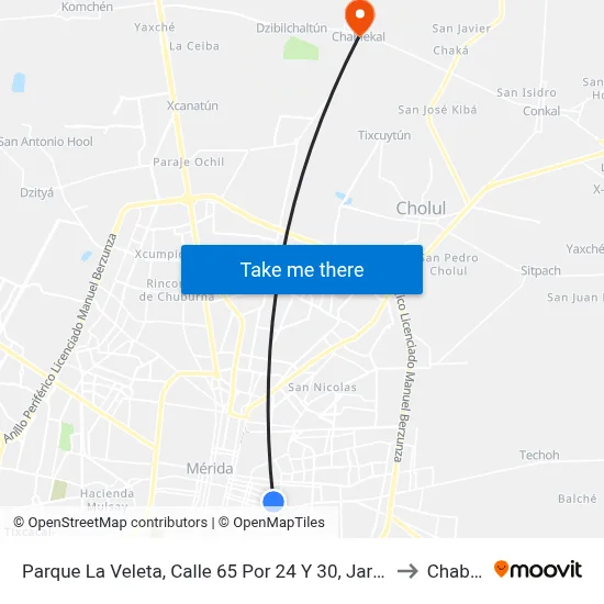 Parque La Veleta, Calle 65 Por 24 Y 30, Jardines De Miraflores to Chablekal map