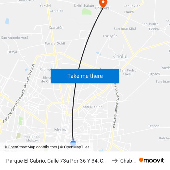 Parque El Cabrío, Calle 73a Por 36 Y 34, Colonia Vicente Solís to Chablekal map