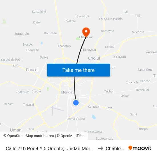 Calle 71b Por 4 Y 5 Oriente, Unidad Morelos to Chablekal map