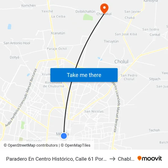 Paradero En Centro Histórico, Calle 61 Por 58 Y 60, Centro to Chablekal map
