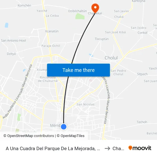 A Una Cuadra Del Parque De La Mejorada, Calle 48 Por 57 Y 55, Centro to Chablekal map