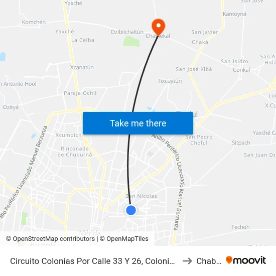 Circuito Colonias Por Calle 33 Y 26, Colonia Adolfo López Mateos to Chablekal map