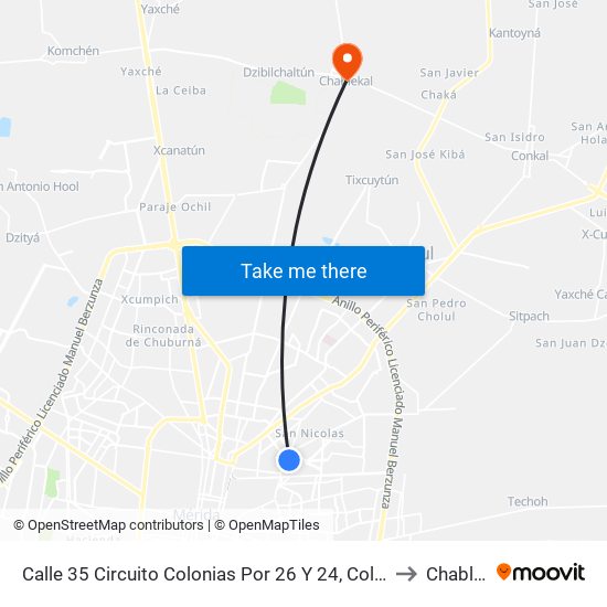 Calle 35 Circuito Colonias Por 26 Y 24, Colonia Petcanché to Chablekal map