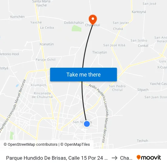 Parque Hundido De Brisas, Calle 15 Por 24 Y 41, Fraccionamiento Brisas to Chablekal map