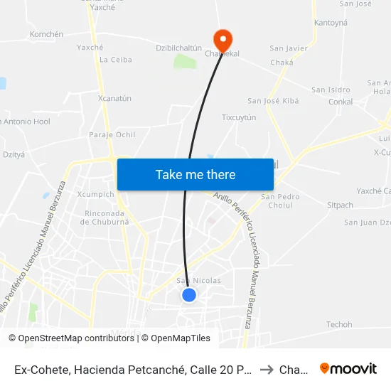 Ex-Cohete, Hacienda Petcanché, Calle 20 Por 37 Y Circuito Colonias to Chablekal map