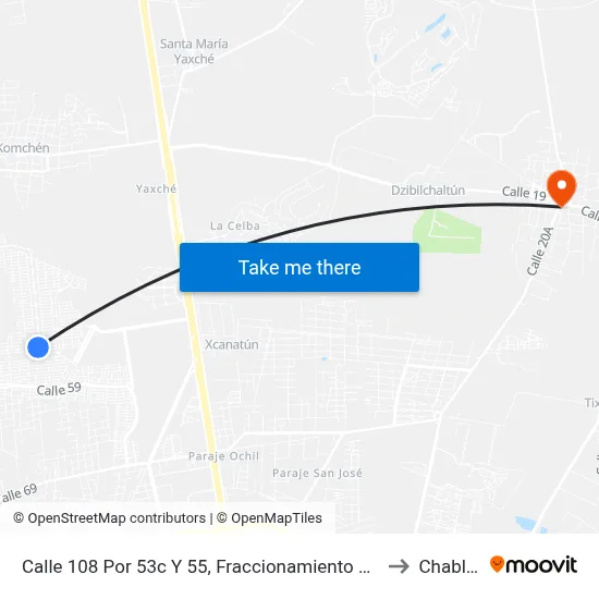 Calle 108 Por 53c Y 55, Fraccionamiento Las Americas II to Chablekal map