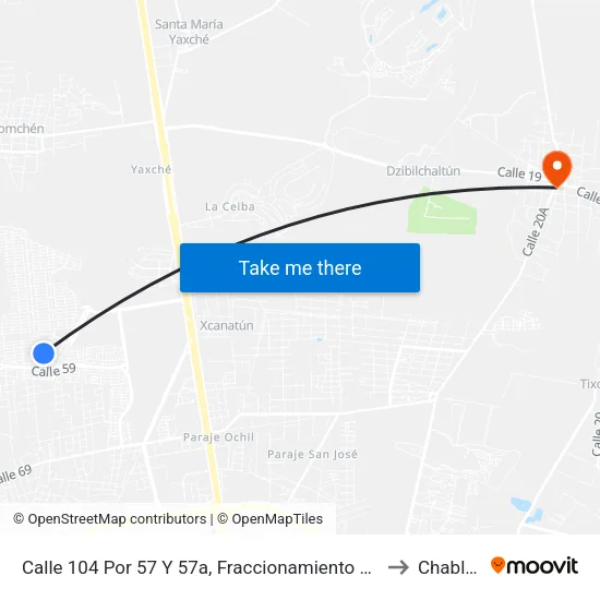 Calle  104 Por 57 Y 57a, Fraccionamiento Las Americas to Chablekal map