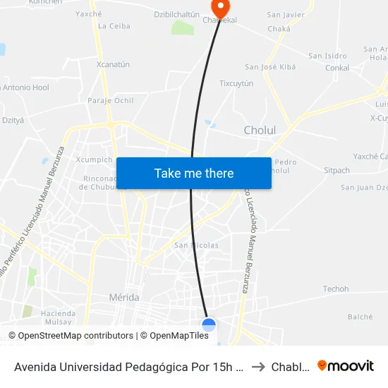 Avenida Universidad Pedagógica Por 15h Y 8e, Vergel 65 to Chablekal map