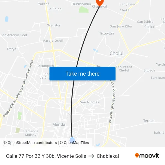Calle 77 Por 32 Y 30b, Vicente Solis to Chablekal map