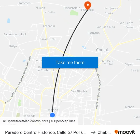 Paradero Centro Histórico, Calle 67 Por 62 Y 60, Centro to Chablekal map