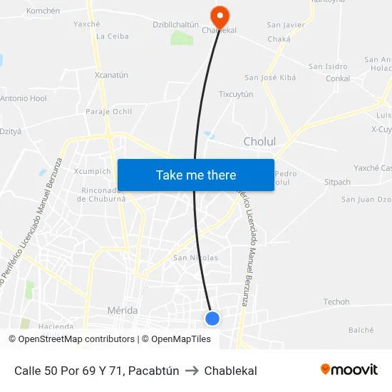 Calle 50 Por 69 Y 71, Pacabtún to Chablekal map