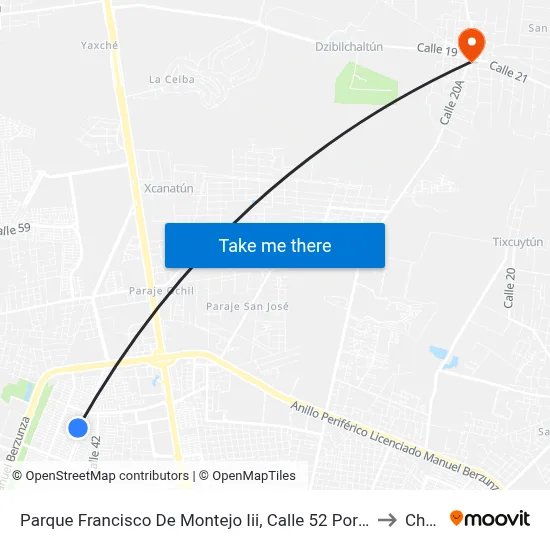 Parque Francisco De Montejo Iii, Calle 52 Por 45 Y 43, Fraccionamiento Francisco De Montejo to Chablekal map