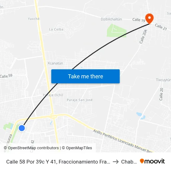 Calle 58 Por 39c Y 41, Fraccionamiento Francisco De Montejo II to Chablekal map