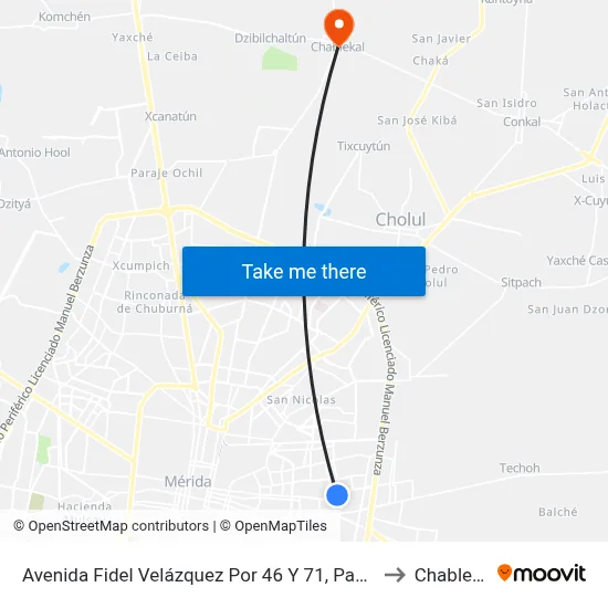 Avenida Fidel Velázquez Por 46 Y 71, Pacabtún to Chablekal map