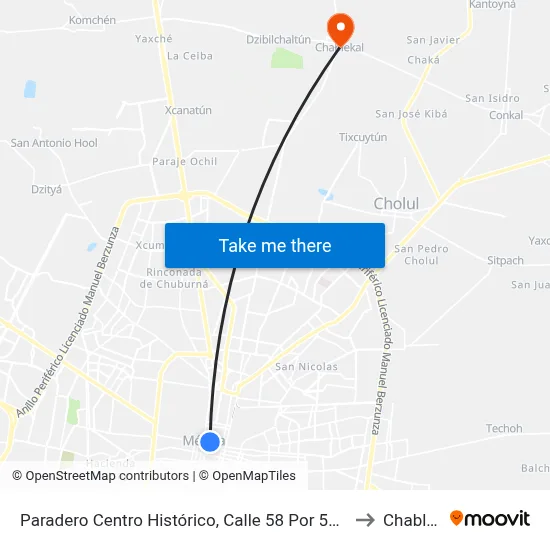 Paradero Centro Histórico, Calle 58 Por 57 Y 59, Centro to Chablekal map