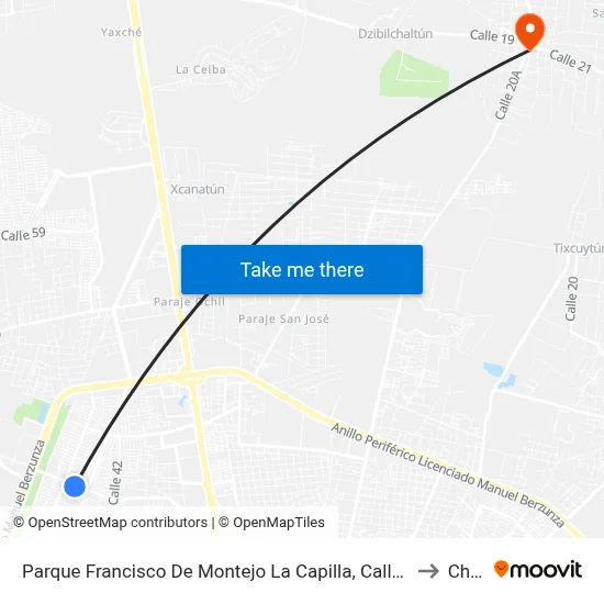 Parque Francisco De Montejo La Capilla, Calle 54 Por 53 Y 51, Fraccionamiento Francisco De Montejo to Chablekal map