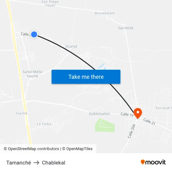 Tamanché to Chablekal map