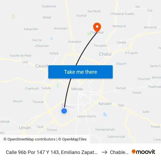 Calle 96b Por 147 Y 143, Emiliano Zapata Sur L. to Chablekal map