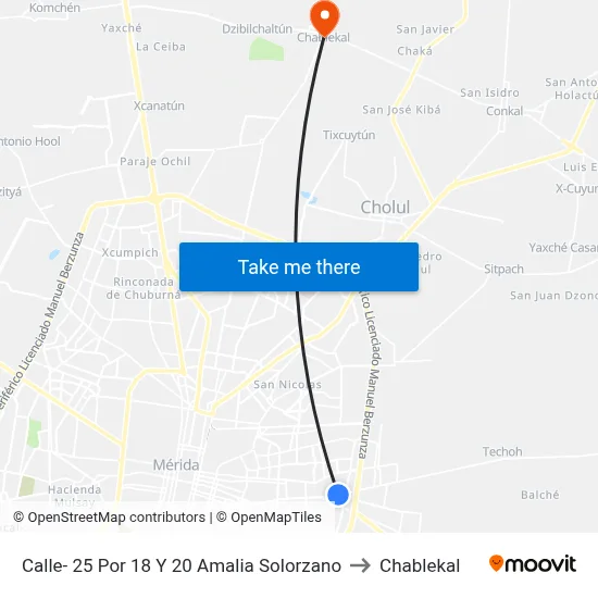 Calle- 25 Por 18 Y 20 Amalia Solorzano to Chablekal map