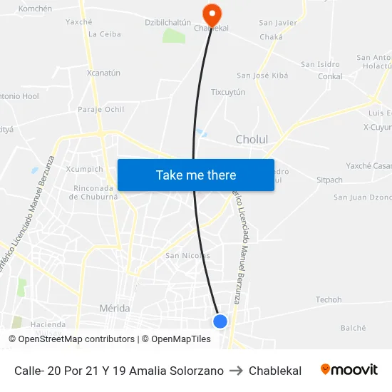 Calle- 20 Por 21 Y 19 Amalia Solorzano to Chablekal map