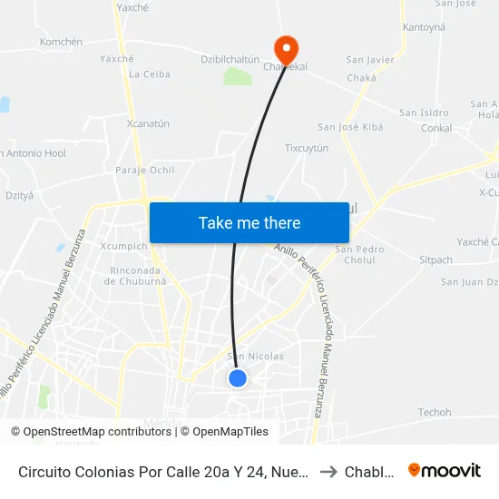 Circuito Colonias Por Calle 20a Y 24, Nueva Alemán to Chablekal map