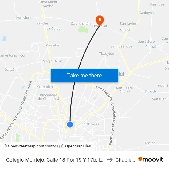 Colegio Montejo, Calle 18 Por 19 Y 17b, Itzimná to Chablekal map