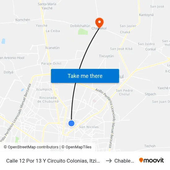 Calle 12 Por 13 Y Circuito Colonias, Itzimná to Chablekal map