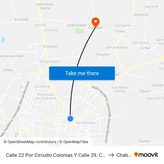 Calle 22 Por Circuito Colonias Y Calle 29, Colonia México Oriente to Chablekal map