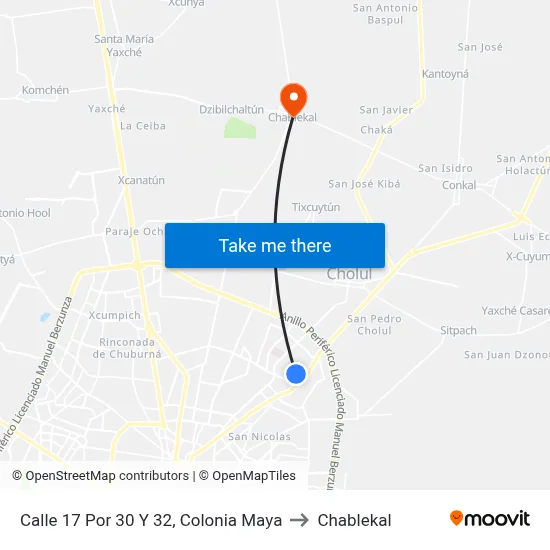 Calle 17 Por 30 Y 32, Colonia Maya to Chablekal map